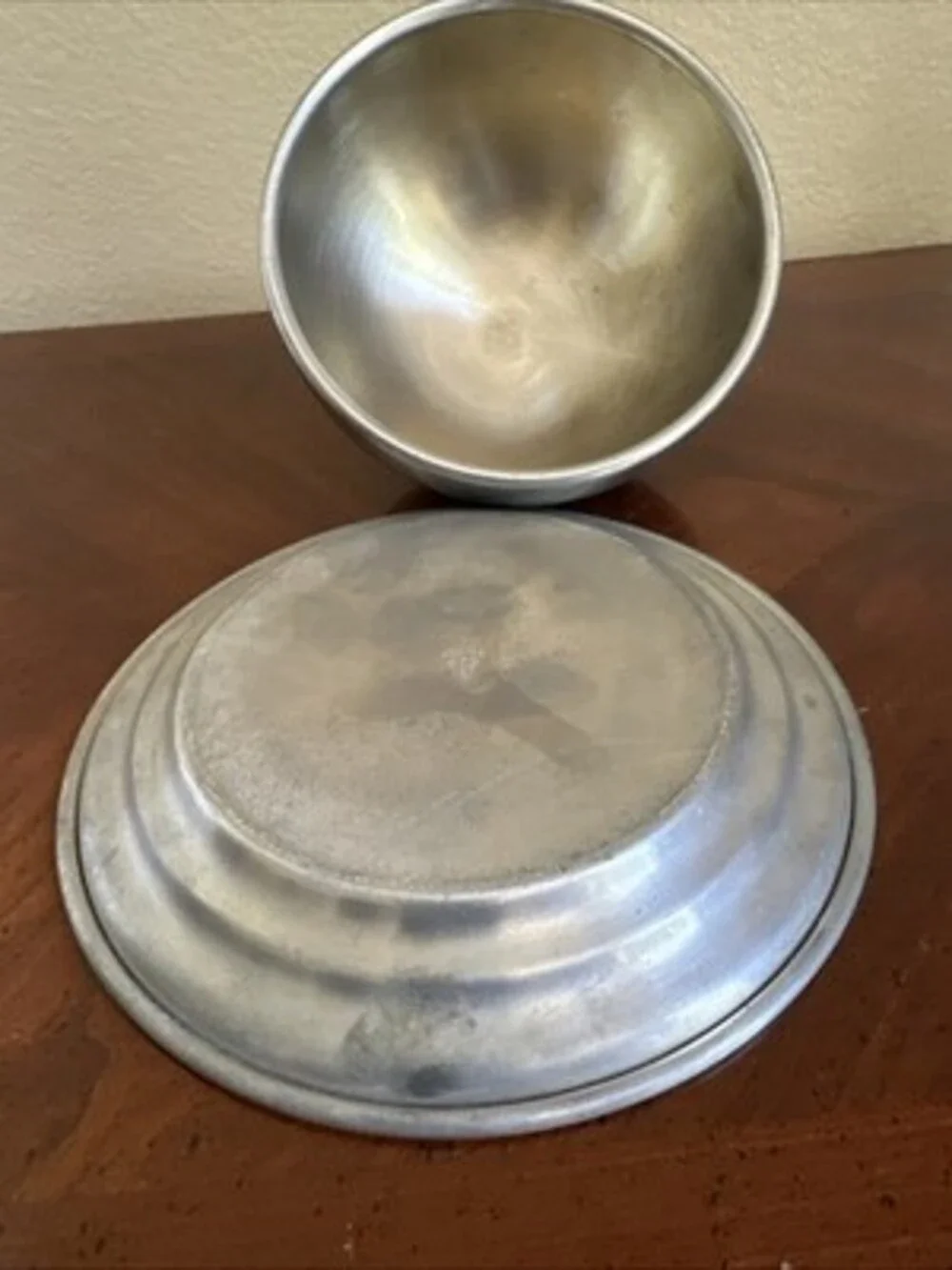 Vintage Covered Round Butter Pewter Dish stamped WEB 1180